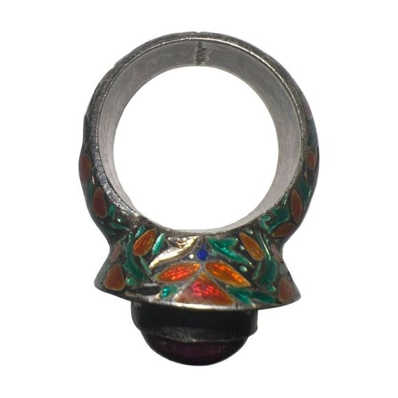 Antique Large Cabochon Ruby & Gripoix Glass Floral Band Goddess Statement Ring - Picture 12 of 16